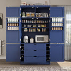 LUMISOL Tall Kitchen Pantry Cabinet with Drawers, 80.1" Freestanding Cupboard Storage Cabinet with Adjustable Shelves and Door Shelves, Kitchen Hutch with 2 Power Outlets for Dining Room, Blue