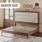 Jocisland Queen Bed Frame Solid Wood,50" Tall Upholstered Headboard,Walnut