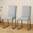 Hommoo Dining Chairs Set of 4, Faux Leather Upholstered Kitchen Chairs, Padded Seat Armless Dining Room Chair with Metal Leg, Modern Dinner Chair for Restaurant Living Room Grey