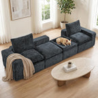 MONVANE 102" Modular Sectional Sofa, Oversized 4 Seat Convertible L Shaped Cloud Couch with Multi-Use Lounge Ottoman, Comfy Crushed Velvet Couches for Living Room, Charcoal Grey