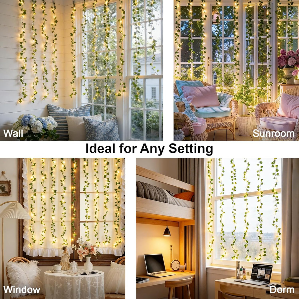 suddus Vine Lights for Bedroom 200 LED Ivy Curtain Lights Remote6.5x6.5ft | Ivy Curtain Lights, Remote Control, Indoor Outdoor Decor, For Bedroom Dorm Wedding Party Wall