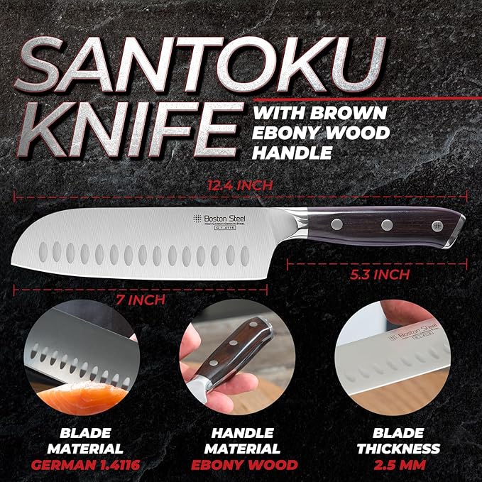 Santoku Knife 7 Inch – Ultra Sharp High Carbon Stainless Steel Kitchen Knife with Comfortable Grip, Ergonomic Handle, Gifts for Women and Men, Premium Cooking Knife with Gift Box