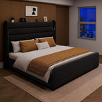 Queen Size Bed Frame with 59'' Tall Headboard with Readlight, Black