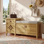 Entryway Bench with Storage, 3 in 1 Storage Bench with 1 Drawer and 2 Cubbies, 44" Rustic Wooden Seat with Cushion for Living Room, Bedroom, Entry Hall (Natural)