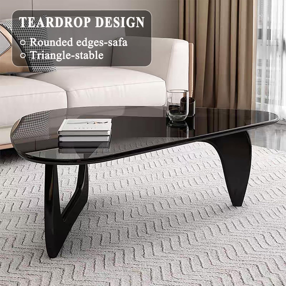 Modern Glass Coffee Table, Mid Century Coffee Table, Small Coffee Table for Living Room,Suitable for Bedroom Living Room Reception Office Tables (Black/Grey, Small)
