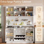 71" Kitchen Pantry Storage Cabinet with LED Light & Outlet, White | Large Countertop, DIY Pegboard, Adjustable Shelves, Freestanding Cupboards Sideboard for Living Room and Dinning