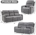 EBELLO Manual Living Room Furniture Reclining Couch Set, Fabric Recliner Chair, Loveseat and 3 Seat Sofa Couch for Meeting Room(Recliner+Loveseat+3 Seat Sofa)