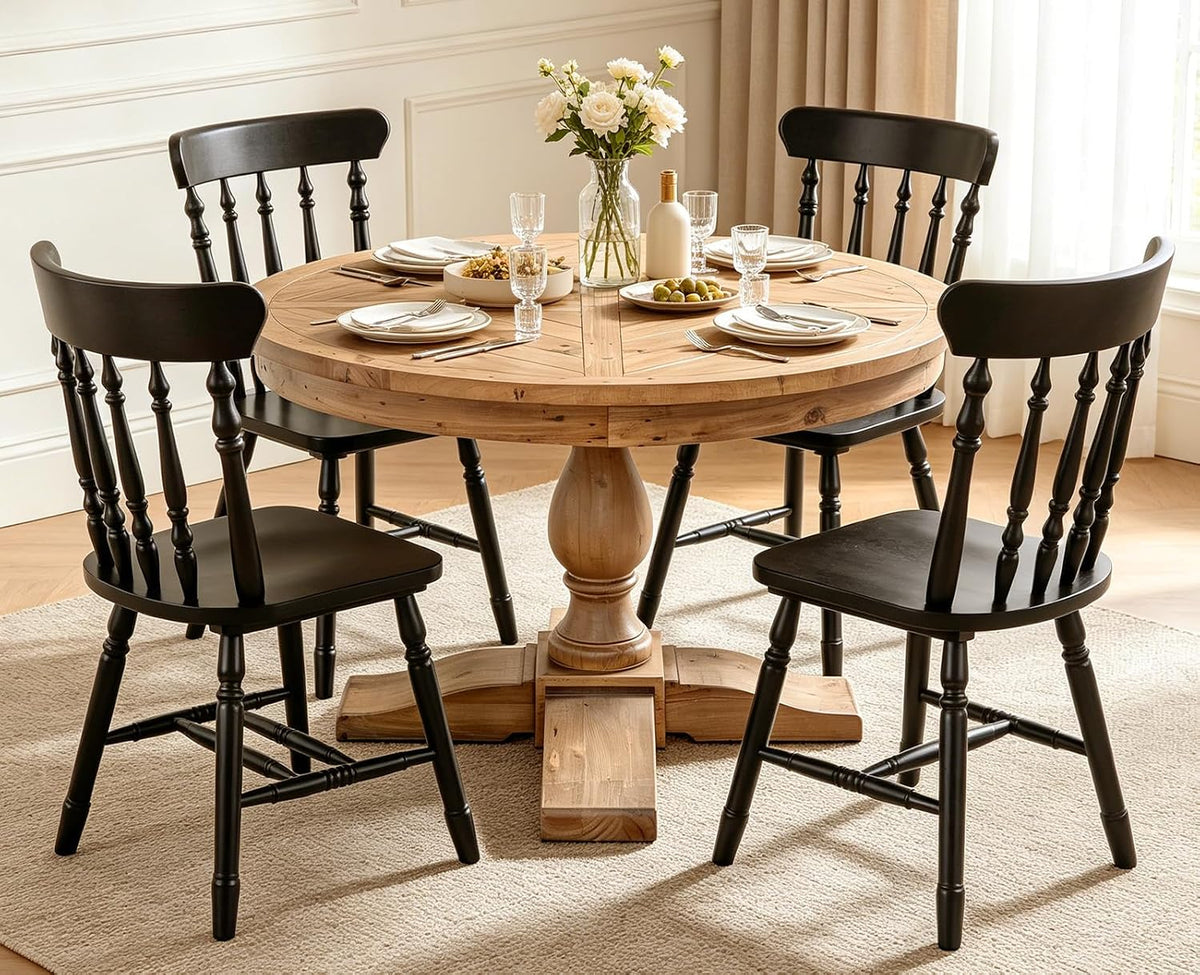 47" Round Dining Table with Wooden Pedestal Base, Reclaimed Pine Wood Dinner Table for 4, Heavy Duty Pedestal Table for Kitchen/Dining Room/Living Room/Restaurant, Natural