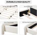 Merax Queen Size Upholstered Bed Frame with Upgraded Curved Boucle Fabric Headboard,Wooden Slats Support for Bedroom,Modern Design Easy Assembly