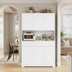 FACBOTALL 74" Pantry Cabinet, Tall Kitchen Pantry with 6 Doors & 2 Drawers | Kitchen Hutch with Wide Countertop, Modern Kitchens Cupboard with Adjustable Shelves and Charge Holes, White