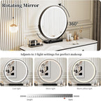 KDCAS Small Makeup Vanity Desk with Mirror and LED Lights | Modern Fluted Vanity Table with Drawers and Reversible Adjustable Side Cabinet (39.37"–51.2") | Space-Saving White Vanity Desk for Bedroom