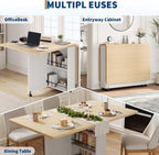 Garvee Folding Dining Table with Storage, Folding Kitchen Table with 6 Wheels, Drawer & Shelves, Compact Dining Table for Small Spaces