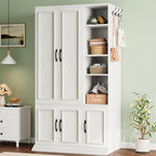 LIKIMIO Armoire Wardrobe Closet 70" H, 5 Doors for Bedroom, White | Wooden Wardrobe with 4 Storage Shelves and Hanging Rod, Clothing Storage Cabinet Organizer Combination