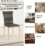 Velvet Dining Chairs Set of 4, Modern Woven Kitchen Chairs with Gold Metal Legs, Upholstered Cushion with High Back, Dirt Resistance, Easy to Install, for Living Room, Dining Room - Dark Grey