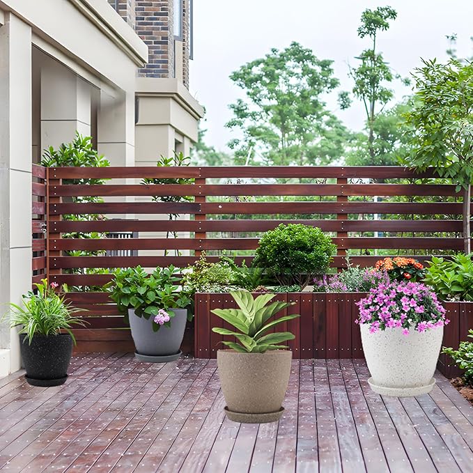Plant Pots 8.5/7.5/6.5/6 inch, 4 Pack Pot for Indoor Plants, Modern Decorative Plastic Planters with Drainage Holes and Saucers for House Plants Indoor Outdoor Flower Plants