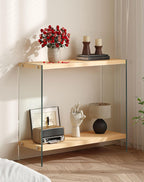 Console Table 2-Tier Rectangle Entry Desk Wood Shelf Glass Leg 32-inch