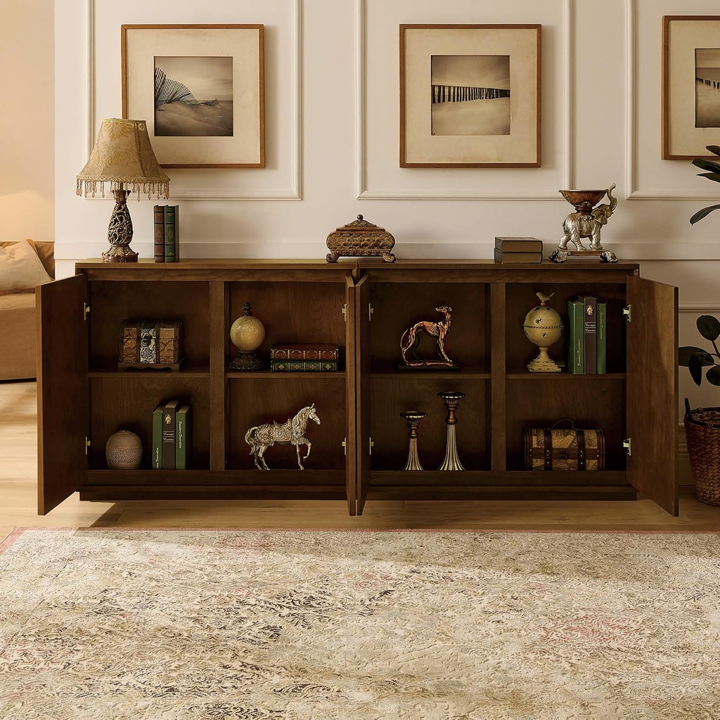 LKTART Mid Century Modern Sideboard Buffet Storage Cabinet with Doors and Shelves,Wood Coffee Bar Storage Cabinets for Kitchen, Dining Room, Living Room-Brown Walnut