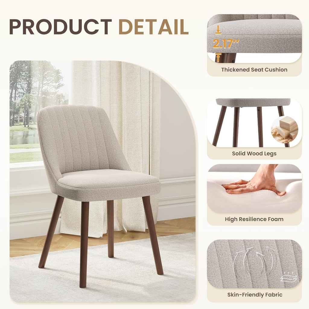 MALOL Upholstered Dining Chairs Set of 2, Modern Fabric Kitchen Chairs with Back, Wood Legs for Kitchen Dining Room Restaurant, Camel
