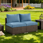 Wisteria Lane Outdoor Sofa, 2 Pieces Wicker Patio Furniture Set with Washable Cushions, Armless Patio Sectional for All-Weather, Oversized Outside Furniture for Garden, Poolside, Backyard, Light Blue