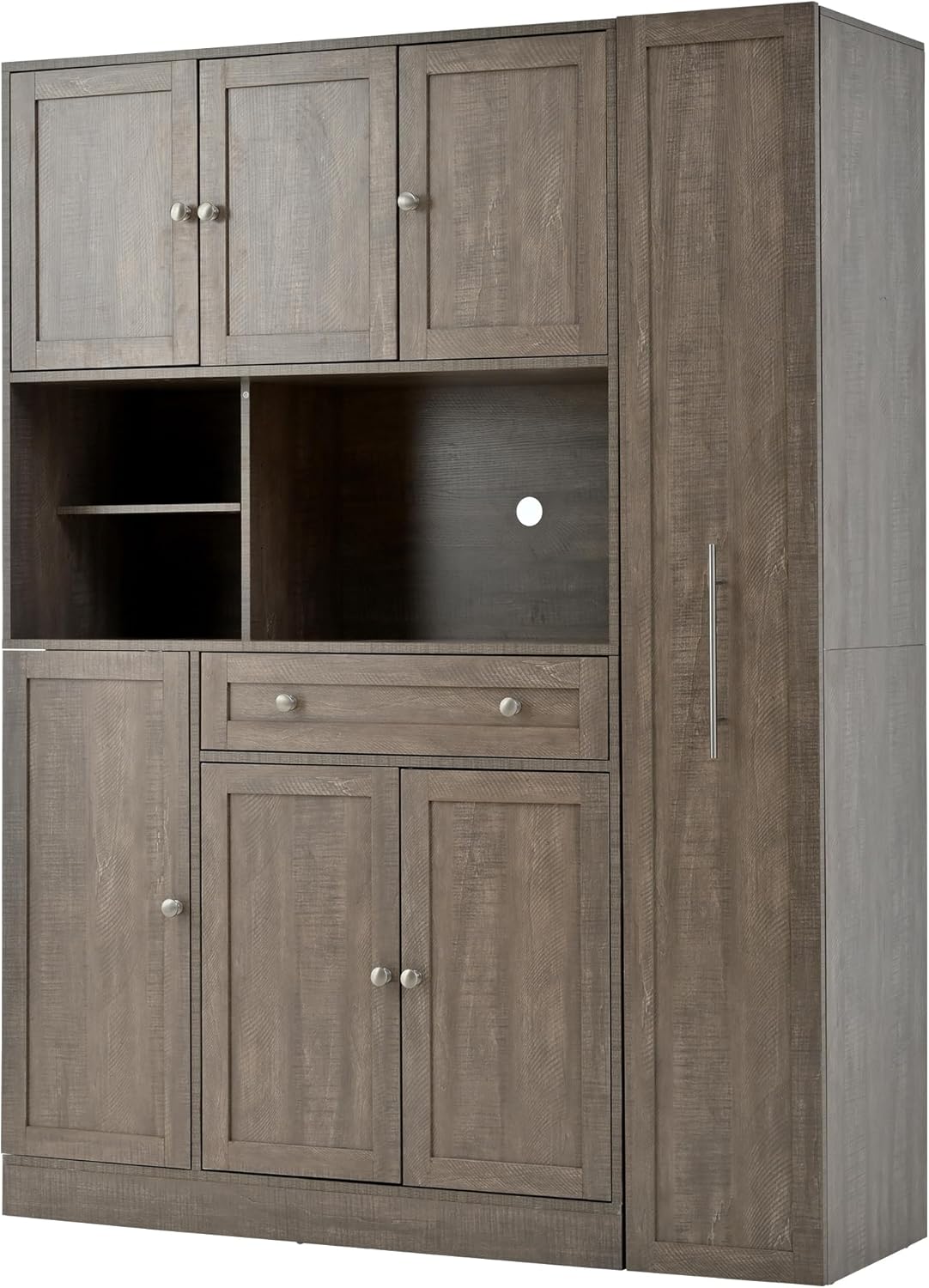 Kitchen Pantry Cabinet, Buffet with Pull-Out Side Cabinet | 7-tier pull-out side cabinet with wheels, easy access for spices, oils, baking supplies, and daily kitchen essentials