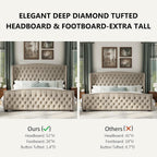 AMERLIFE King Size Bed Frame with Velvet Upholstered Wingback Headboard