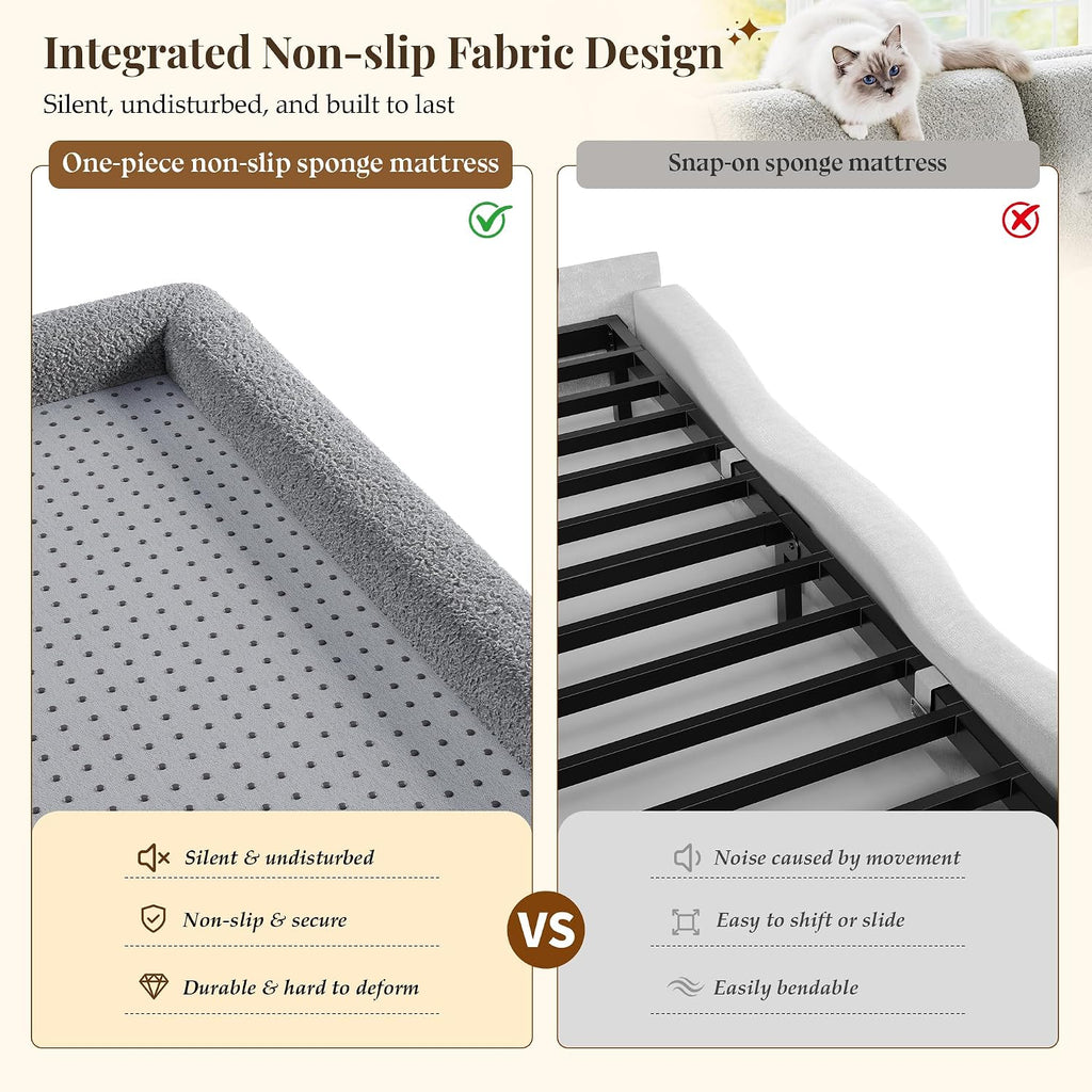 EnHomee Cloud Bed Frame Queen Size, 360° Cushioned Upholstered Bed