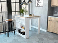 Kitchen Island with Three Drawers and Concealed Storage | Three open shelves for storage or decor display