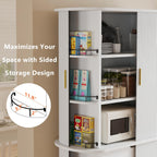 iPormis Kitchen Pantry with Sliding Doors, Tall Modern Curved Pantry Storage Cabinets with Drawer & Pull Out Shelves, 64-Inch Freestanding Wood Cupboard for Kitchen Dining Room Living Room, White