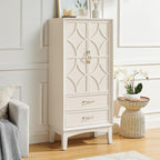 MERITLINE 53.5" Tall Kitchen Pantry Cabinet with Doors & Drawers, Mid Century Modern Sideboard Buffet Storage for Living Room, Entryway, Hallway & Garage (Antique White)