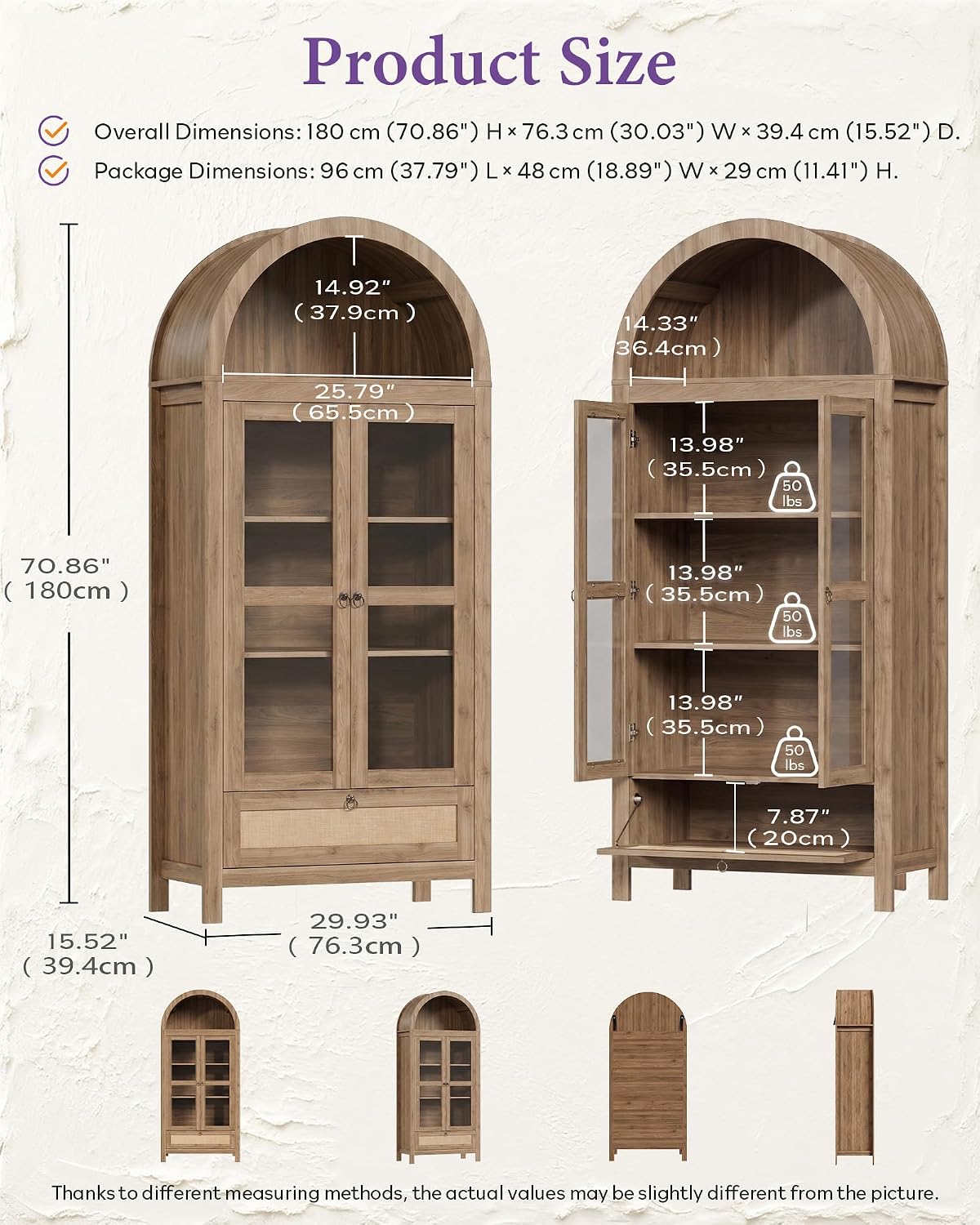 TYBOATLE 71'' Arched Pantry Cabinet with Glass Door for Kitchen Dining Room | Arch Storage Cabinet, Versatile Cupboard with Innovative Drawer and Anti-Tip Device, Kitchen Dining, Natural