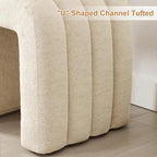Flouki Ottoman Foot Stool with Channel Tufted, Small Ottoman Bench for Entryway, Modern Vanity Stool Chair, Upholstered Foot Rest Extra Seat for Living Room (Beige Linen, Set of 2)