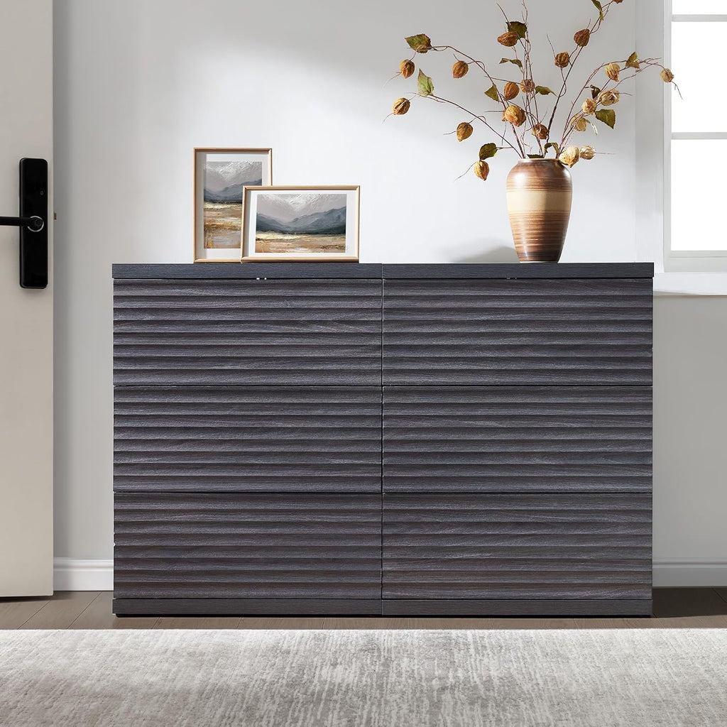 SICOTAS Fluted Buffet Cabinet with Storage, 3-Drawer Sideboard Cabinet, Modern Mid-Century Coffee Bar Cabinet for Living Room, Entryway, Kitchen