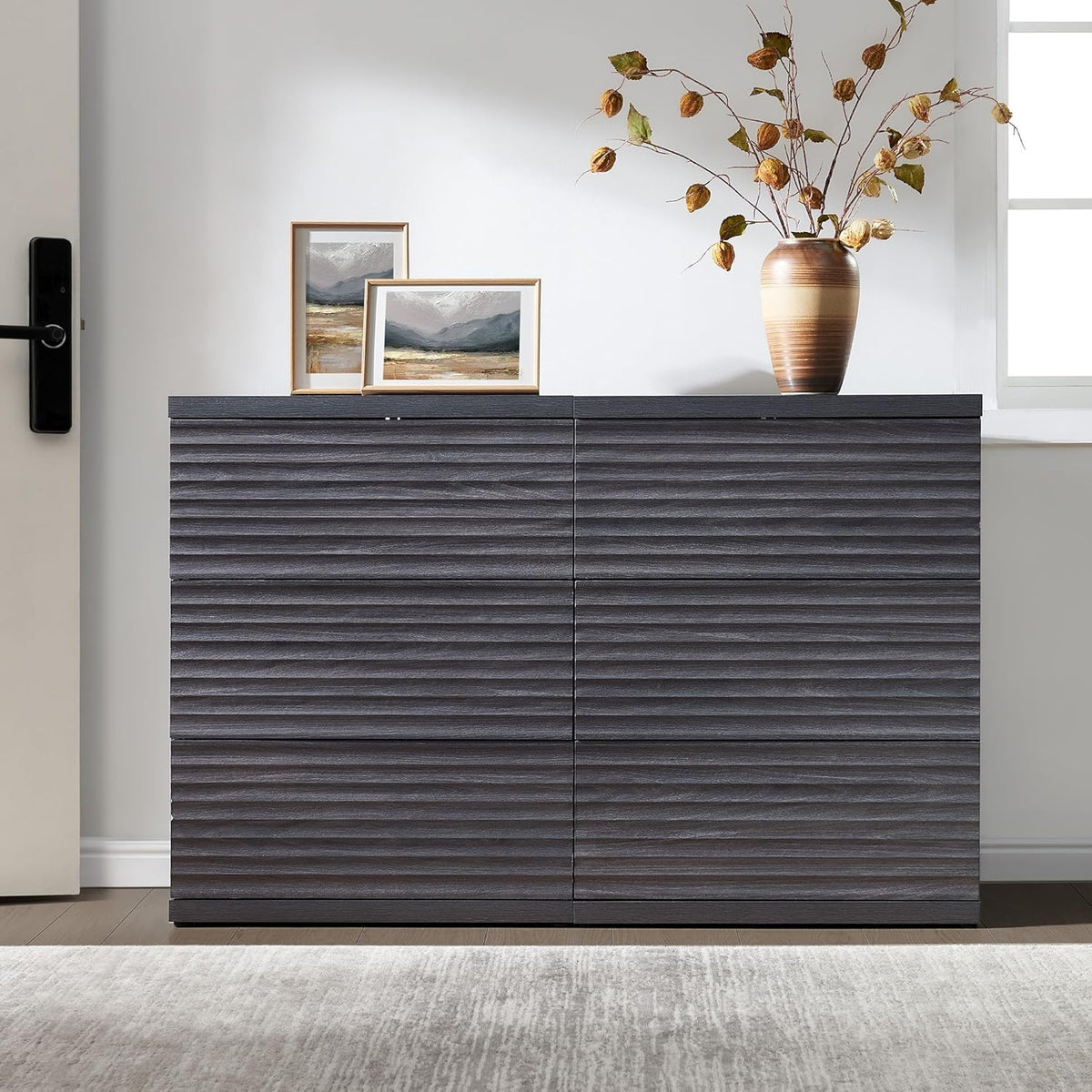 SICOTAS Fluted Buffet Cabinet with Storage, 3-Drawer Sideboard Cabinet, Modern Mid-Century Coffee Bar Cabinet for Living Room, Entryway, Kitchen