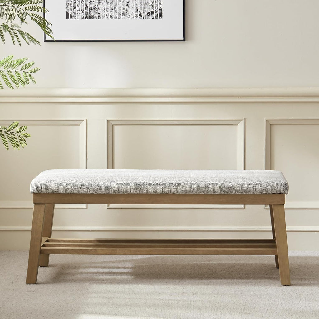 VKNOW Entryway Bench, 44.4" Upholstered Shoe Storage Bench for Entryway & Bedroom, Shoe Bench with Rubberwood Legs, Modern End of Bed Storage Bench for Living Room and Hallway, Beige