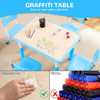IDEALHOUSE Height-Adjustable Kids Table & Chairs Set (5-Piece) - Activity Table with 4 Chairs, Graffiti-Style Writable Desktop, Non-Slip Legs, Easy-Wipe Surface, Ages 2-10, Blue