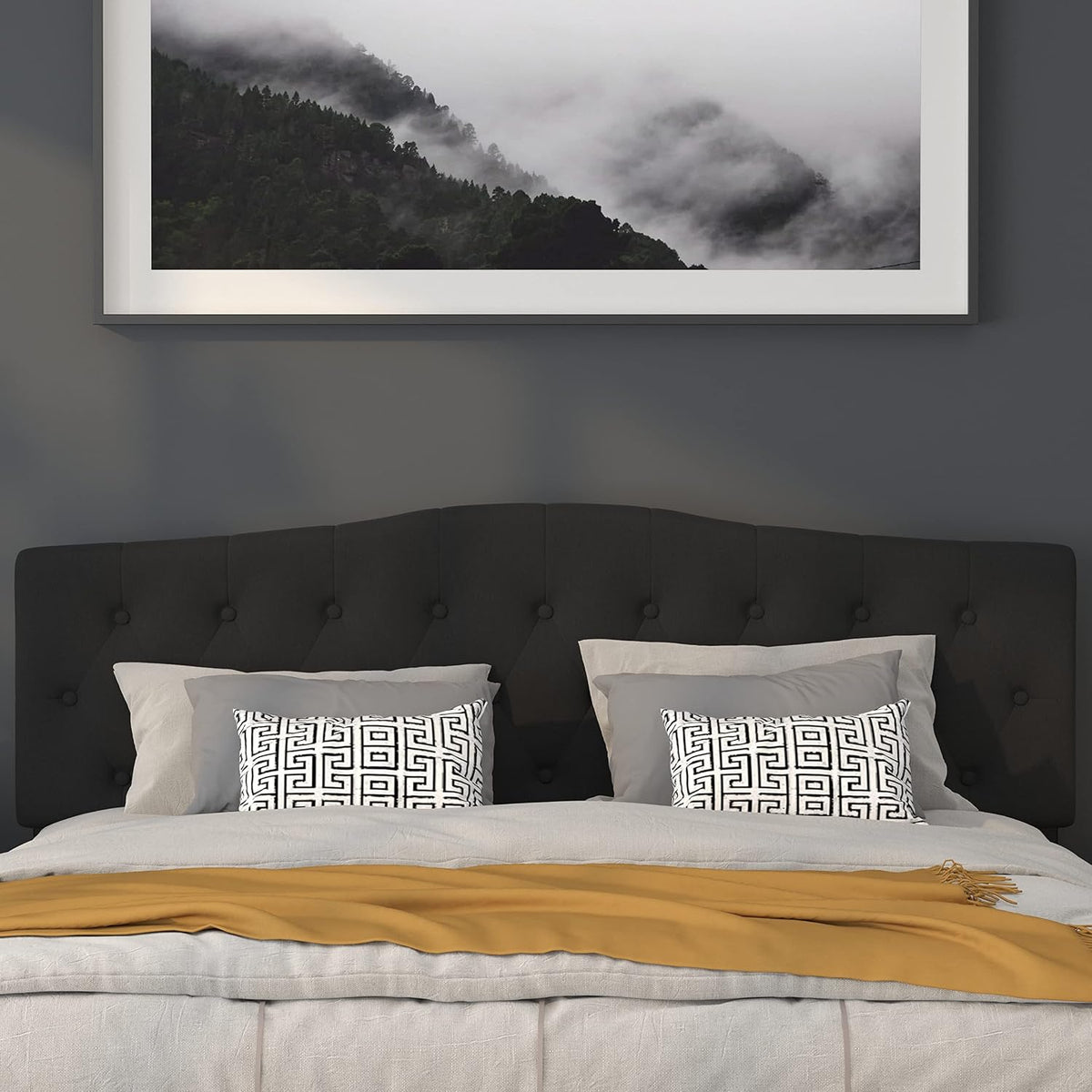 Flash Furniture Cambridge Tufted Upholstered King Size Headboard in Black Fabric