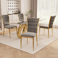 Velvet Dining Chairs Set of 4, Modern Woven Kitchen Chairs with Gold Metal Legs, Upholstered Cushion with High Back, Dirt Resistance, Easy to Install, for Living Room, Dining Room - Dark Grey