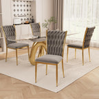Velvet Dining Chairs Set of 4, Modern Woven Kitchen Chairs with Gold Metal Legs, Upholstered Cushion with High Back, Dirt Resistance, Easy to Install, for Living Room, Dining Room - Dark Grey