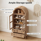 71" Tall Arched Kitchen Pantry, Storage Cabinet with Glass Doors, 2 Large Drawers & 3 Adjustable Shelves, Modern Farmhouse Design for Home Kitchens, Small Homes & Apartments