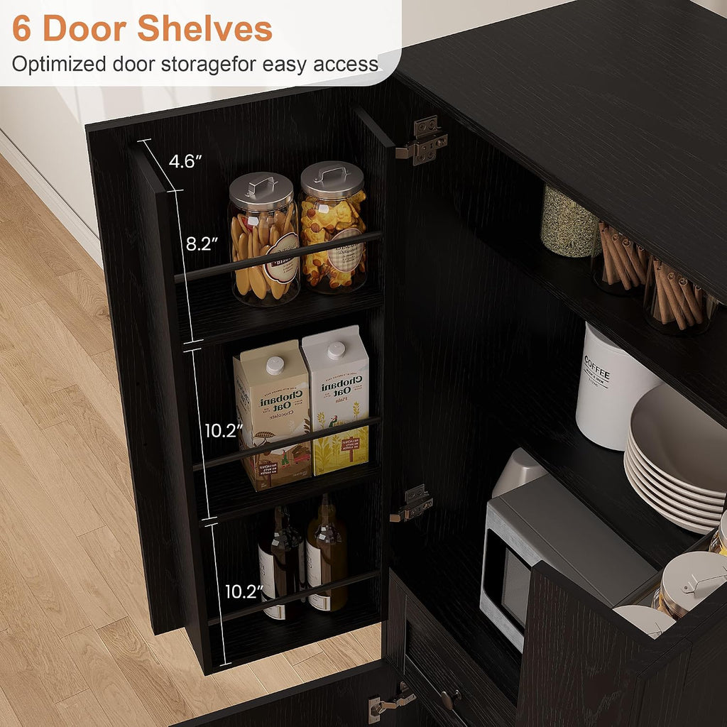 Garvee 71" Kitchen Pantry Cabinet, Barn Door Freestanding Cupboard with Drawer, Sliding Storage Rack, and 6 Hanging Shelves for Kitchen, Dining Room, Living Room Bedroom