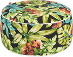 Outdoor/Indoor Inflatable Ottoman Pouf D20 xH9, All Weather Round Footstool with Handle, Water Repellent Portable Footrest for Patio Garden Camping Travel-Tropical Green Leaves