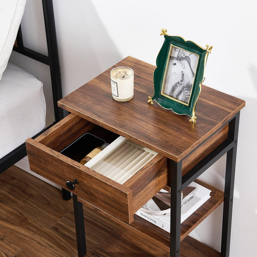 VECELO Tall End Table Set of 2,Nightstand with Drawer and Adjustable Storage Shelf,27.6 inch Side Table for Living Room/Bedroom/Entryway Small Spaces