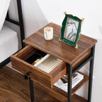 VECELO Tall End Table Set of 2,Nightstand with Drawer and Adjustable Storage Shelf,27.6 inch Side Table for Living Room/Bedroom/Entryway Small Spaces