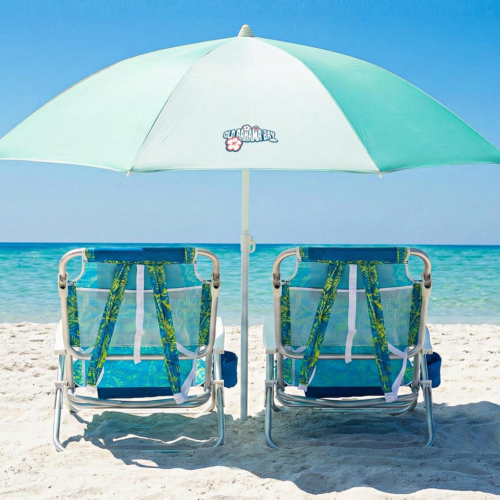 Old Bahama Bay Beach Chairs for Adults, 7-Position Classic Lay Flat Beach Chair Reclining Beach Chair, Portable Aluminum Backpack Beach Chair with Towel Bar & Cooler Bag