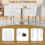 63" Dining Table Set for 6, White Faux Marble Dining Room Table and 6 PU Leather Chairs with Silver Metal Legs, Easy Assembly Kitchen Dining Set for Home, Apartment