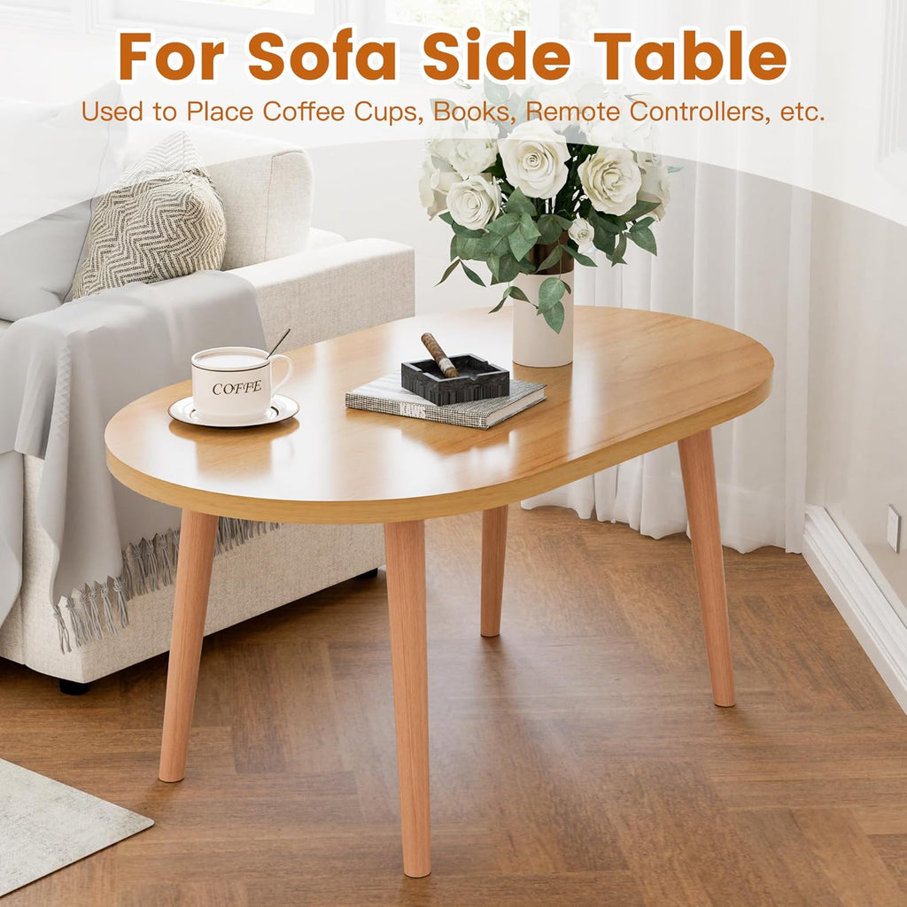 Small Coffee Table, Low Table with Solid Wood Legs, 23.6" Mini Oval Accent Table Side End Table, Floor Table Desk for Sitting on The Floor, Coffee Tea Table for Living Room, Dorm, Apartment, Natural