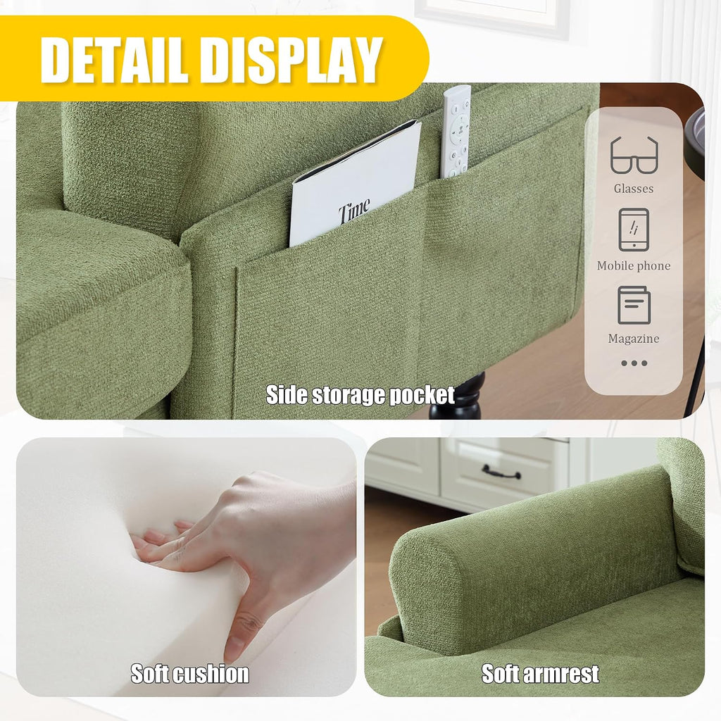 Eafurn 38" Modern Chaise Lounge Recliner Daybed Indoor, Comfy Chenille Upholstered Single Sofa Bed with Wodden Legs and Side Pockets, Deep Seat Sleeper Armchairs Couch for Living Room