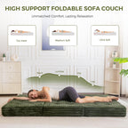 MAXYOYO Floor Sofa Couch, 6 Inch Tri-Fold Floor Sofa Bed, Folding Mattress with Handles, Soft Faux Fur Folding Bed with Supportive Foam Filling, Portable Couch for Living Room, Full, Dark Green