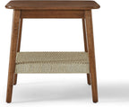 NewCosmos 23" Mid-Century Side Table with Woven Shelf, Boho Side Table with Storage, Bedside Tables, Small Side Table for Living Room Couch Bedroom Patio Home Office