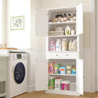 Apicizon 71’’ Tall Kitchen Pantry Storage Cabinet, Modern Kitchen Hutch Bar Cabinet with Microwave Stand & 3 Adjustable Shelves, Cupboard with Drawers, Wood Buffet Sideboard for Dining Room, White